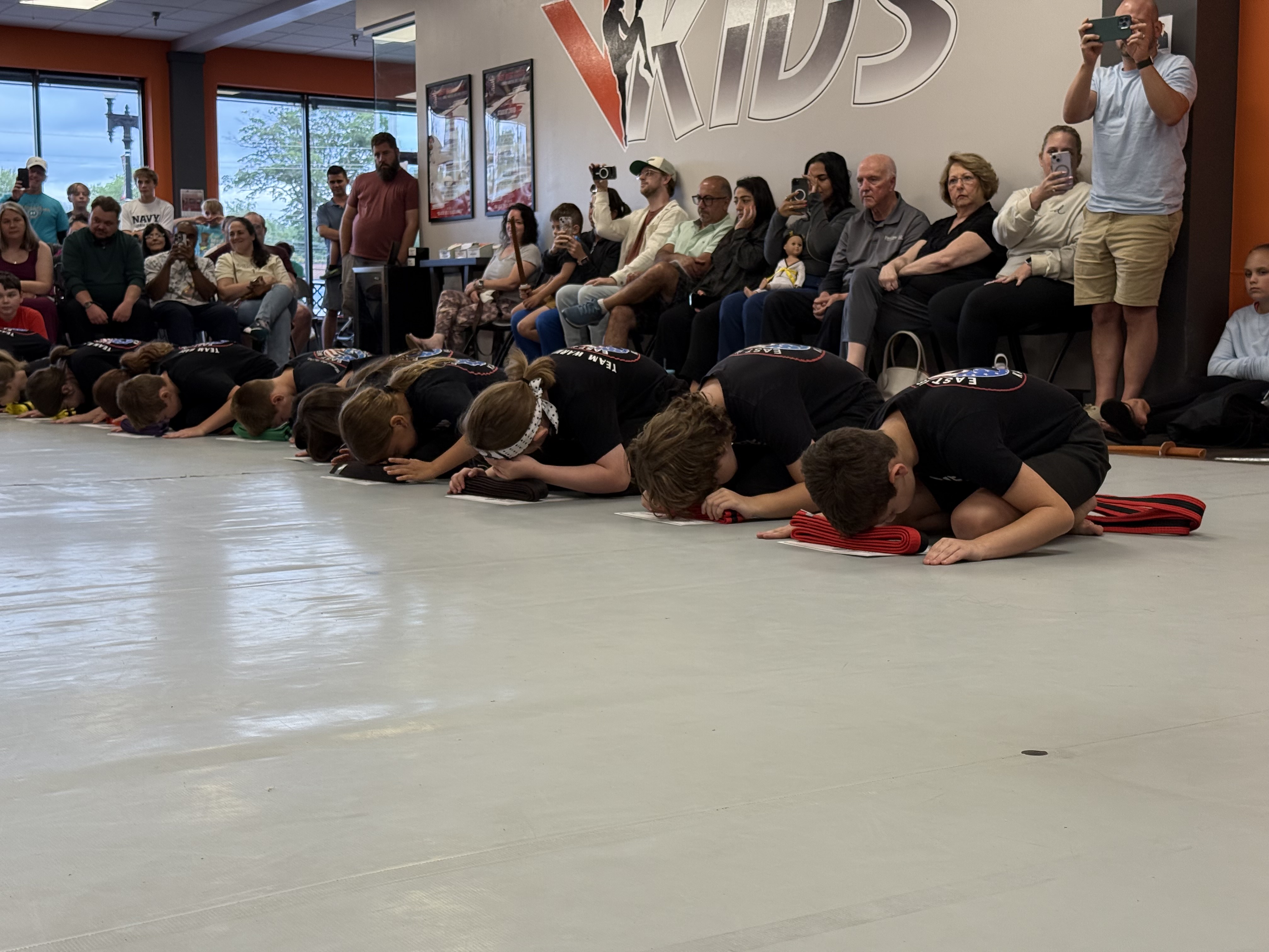 Kids lined up in EWK uniforms at Warminster dojo